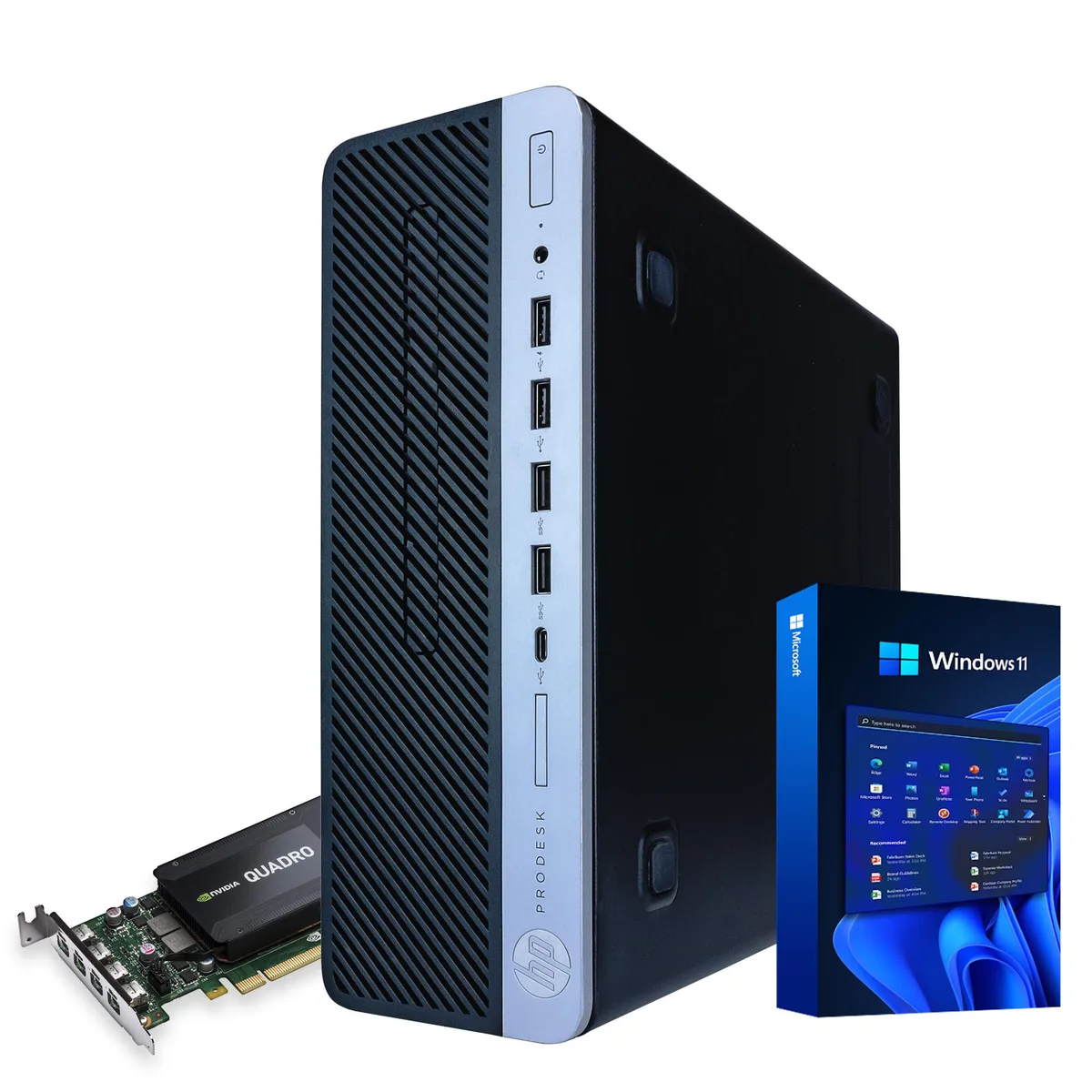 Black and silver HP ProDesk 600G4 desktop tower, DVD drive slot visible