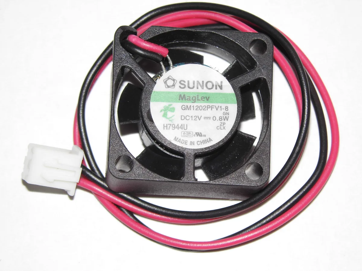 Small black 25mm square cooling fan with two-pin connector