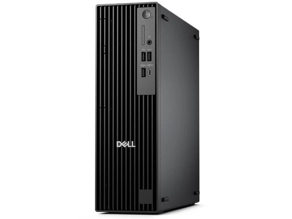 Slim desktop tower in dark finish with optical drive slot