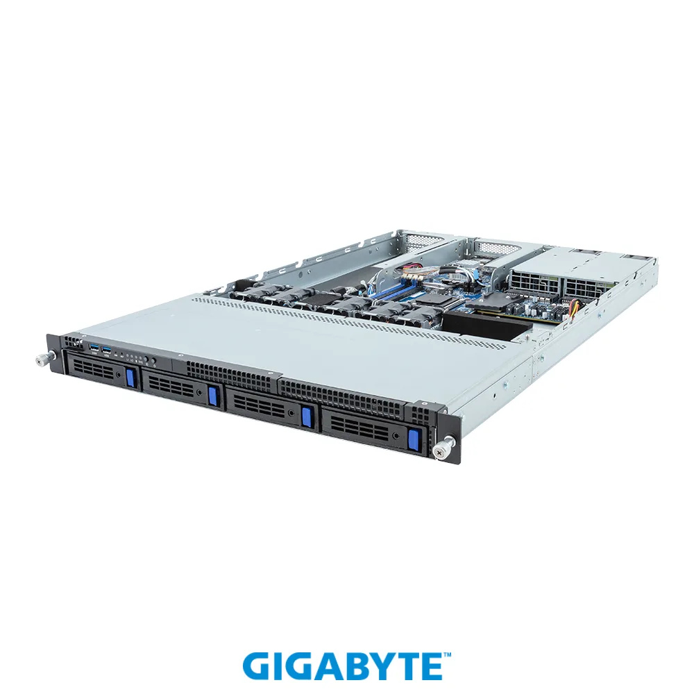 Grey rack-mount server chassis front panel with drive bays