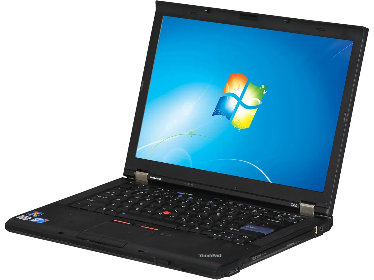 Black 14.1 inch ThinkPad T410 laptop, matte finish, non-touch display