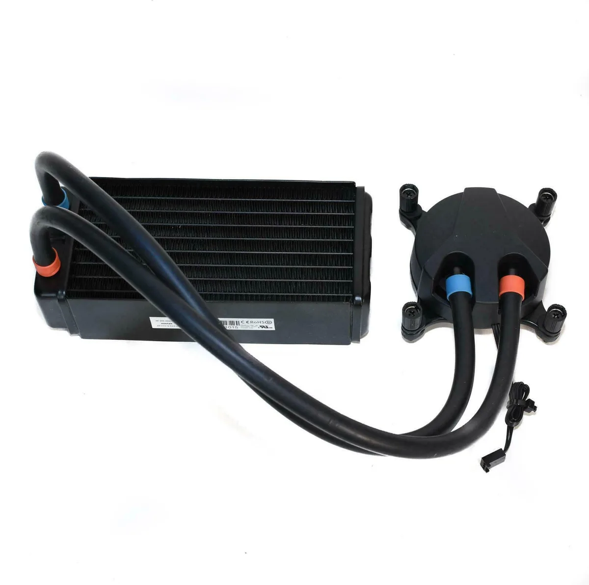 Asetek C6J liquid CPU cooler with 7.5 by 2 by 3.25 inch radiator and 19 inch tubing, no fans included