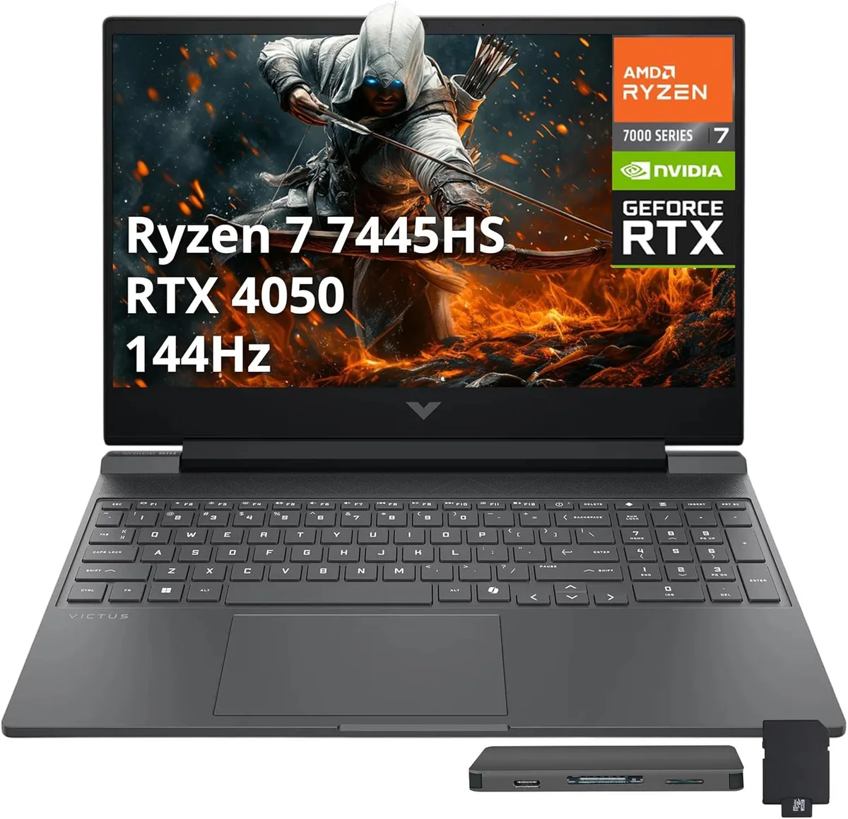 HP HP Victus 15.6" FHD 144Hz Gaming Laptop Ryzen 7 7445HS RTX 4050 64GB DDR5 2TB PCIe SSD Mica — product photo