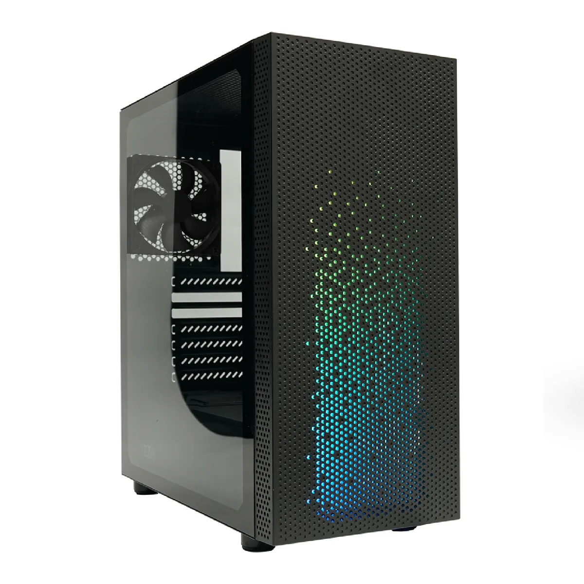Black ATX mid tower case with tempered glass side panel and ARGB front panel