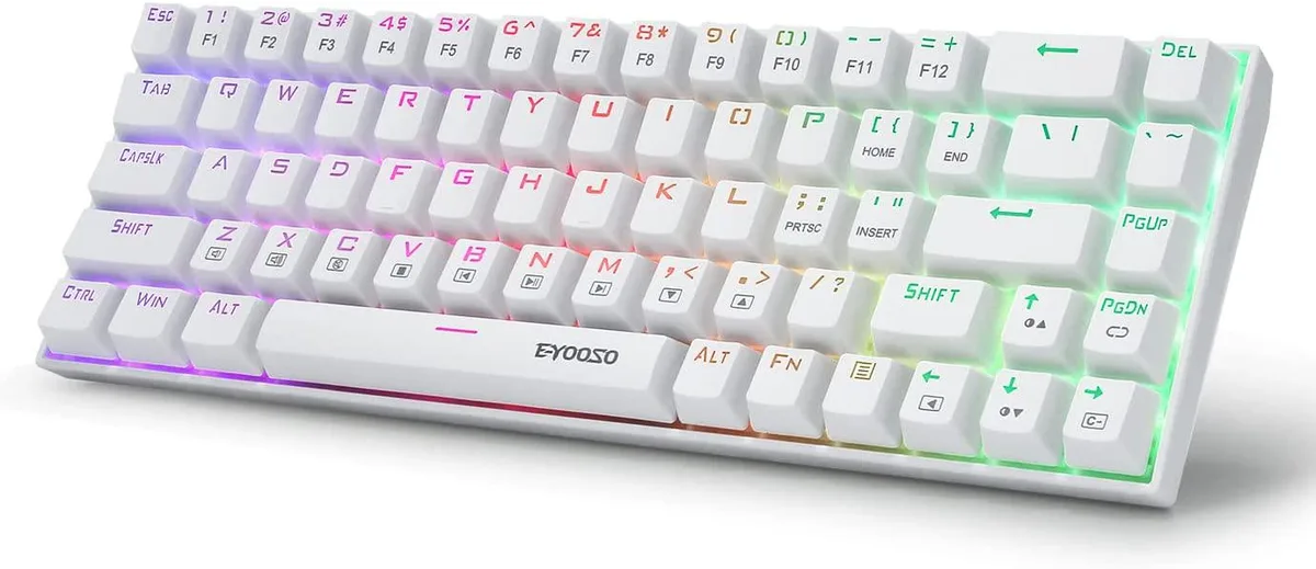 White compact 65 percent mechanical keyboard 68 keys red switches RGB backlighting