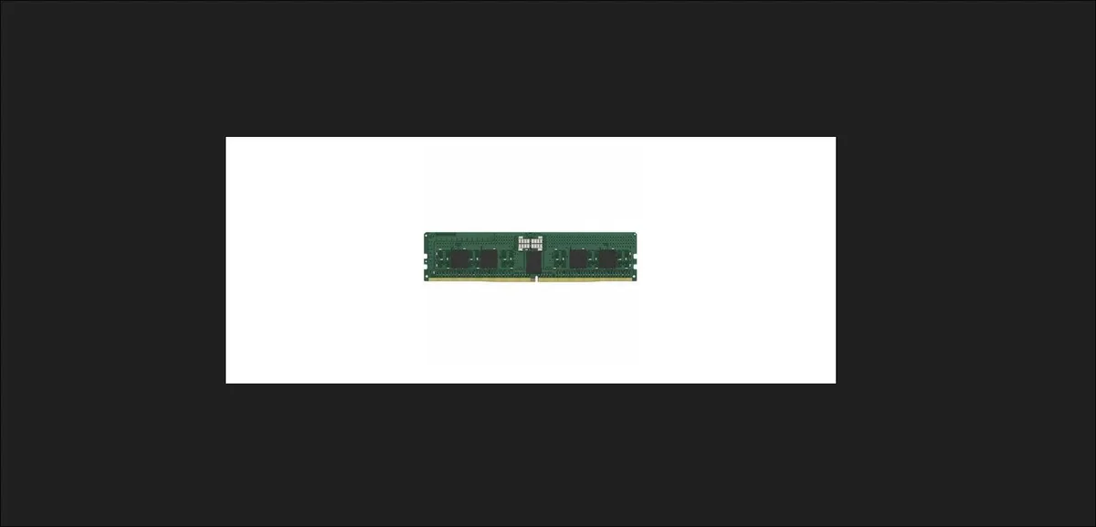Green rectangular circuit board with gold edge connectors and black memory chips