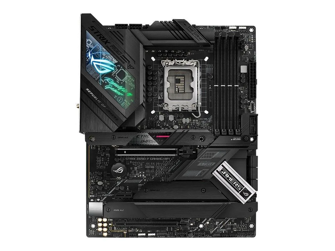 ATX motherboard black silver heatsinks LGA 1700 socket DDR5 slots