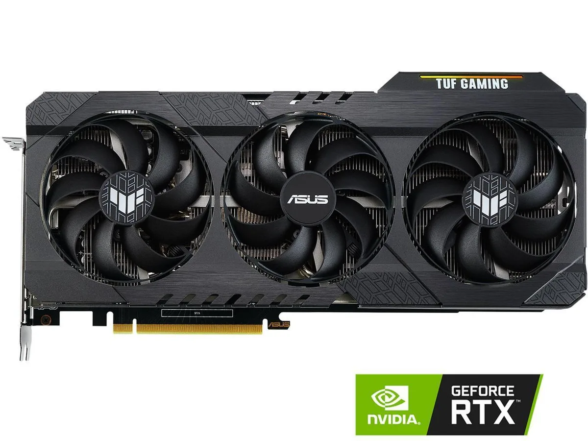 ASUS TUF Gaming RTX 3060 graphics card with triple-fan cooler and metal backplate