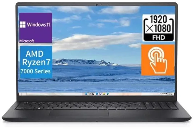 Black 15.6-inch touchscreen laptop, slim matte finish