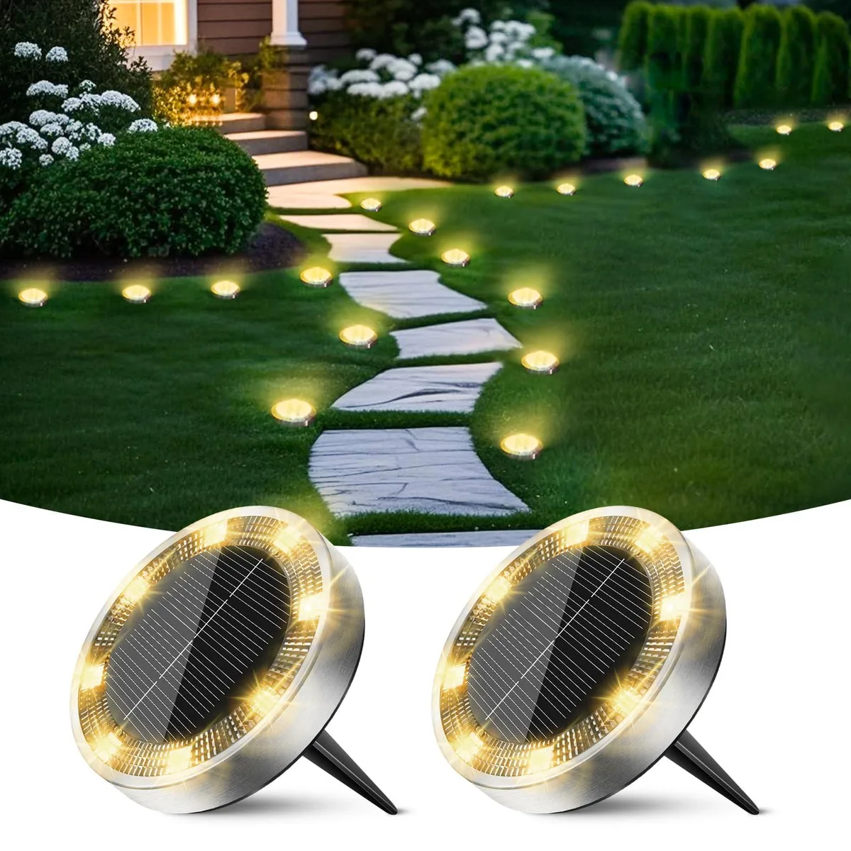 Peasur 2-Pack Solar Ground Lights IP68 Warm White — fotografia produktu