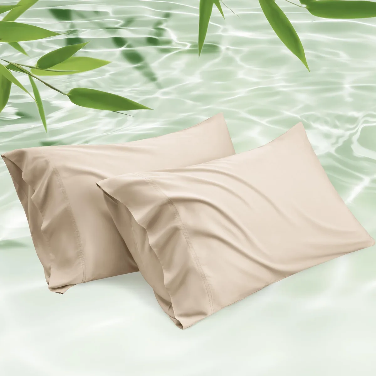 CANMOV US001498EQU Bamboo Rayon Pillowcase Set of 2 20x30 Inches Beige — 商品照片