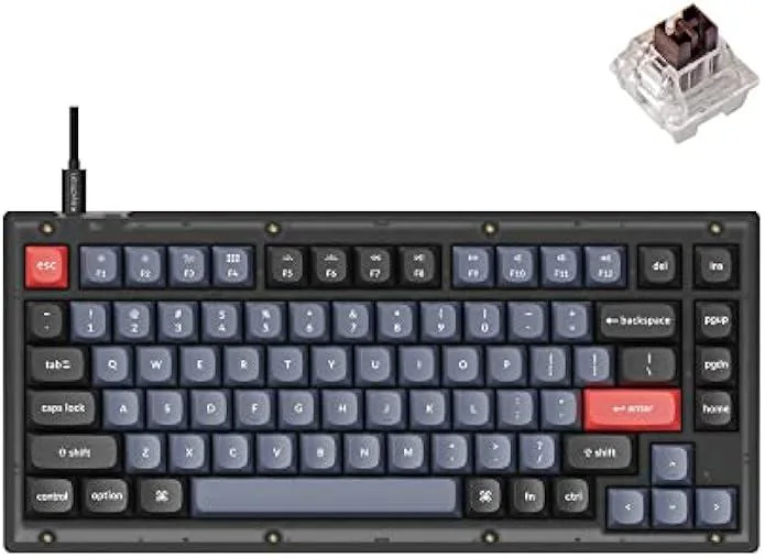 Frosted black translucent 75% mechanical keyboard with 82 keys