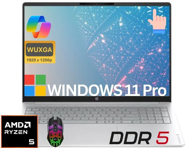 Silver 16 inch touchscreen laptop, thin profile, non-backlit keyboard