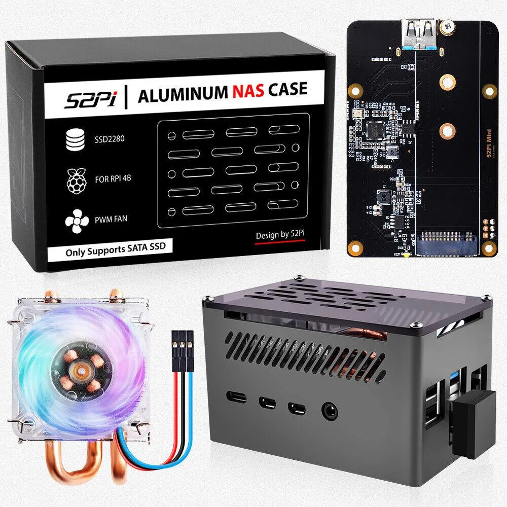 BFKK BFKK Raspberry Pi 4B Aluminum NAS Case with M.2 SATA SSD Adapter and ICE Tower Cooler — preces foto