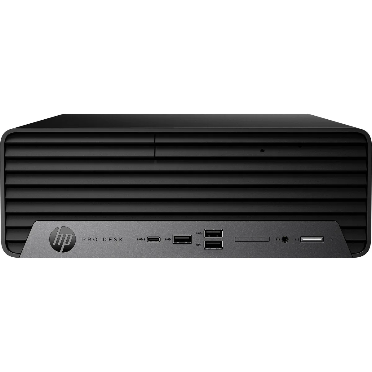 Small black desktop tower with keyboard and mouse