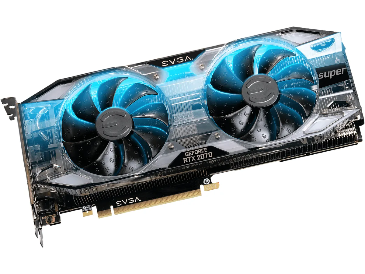 Dual-fan graphics card with metal backplate and RGB lighting