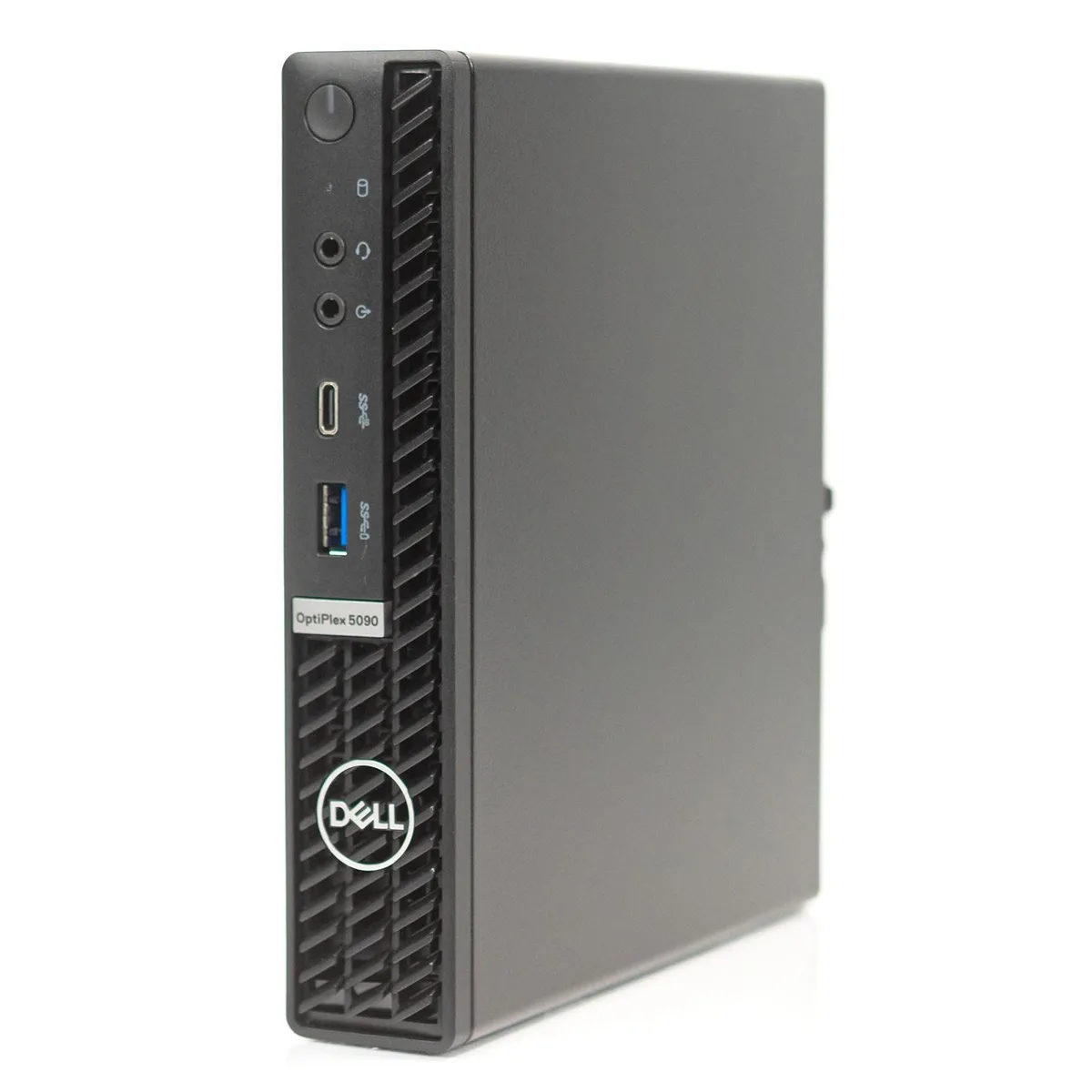 Compact black mini desktop unit with front USB-C port