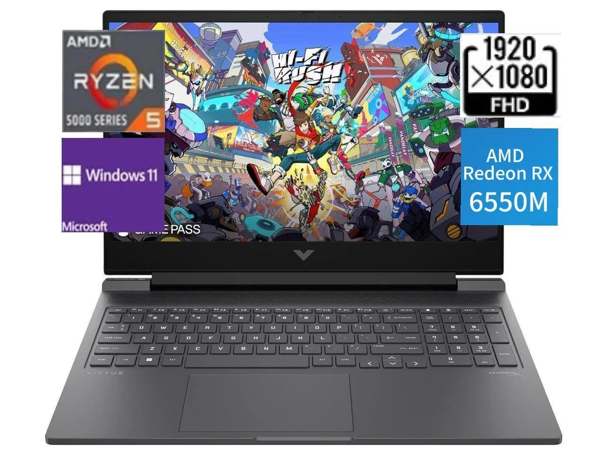 Black 15.6 inch gaming laptop, matte finish, non-touch FHD display, backlit keyboard