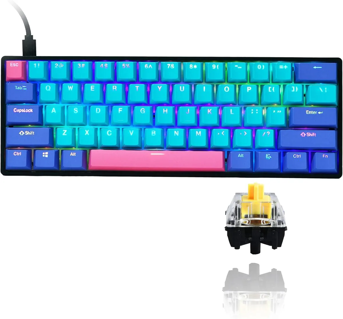 Compact 60% mechanical keyboard with Joker-themed PBT keycaps and RGB backlighting