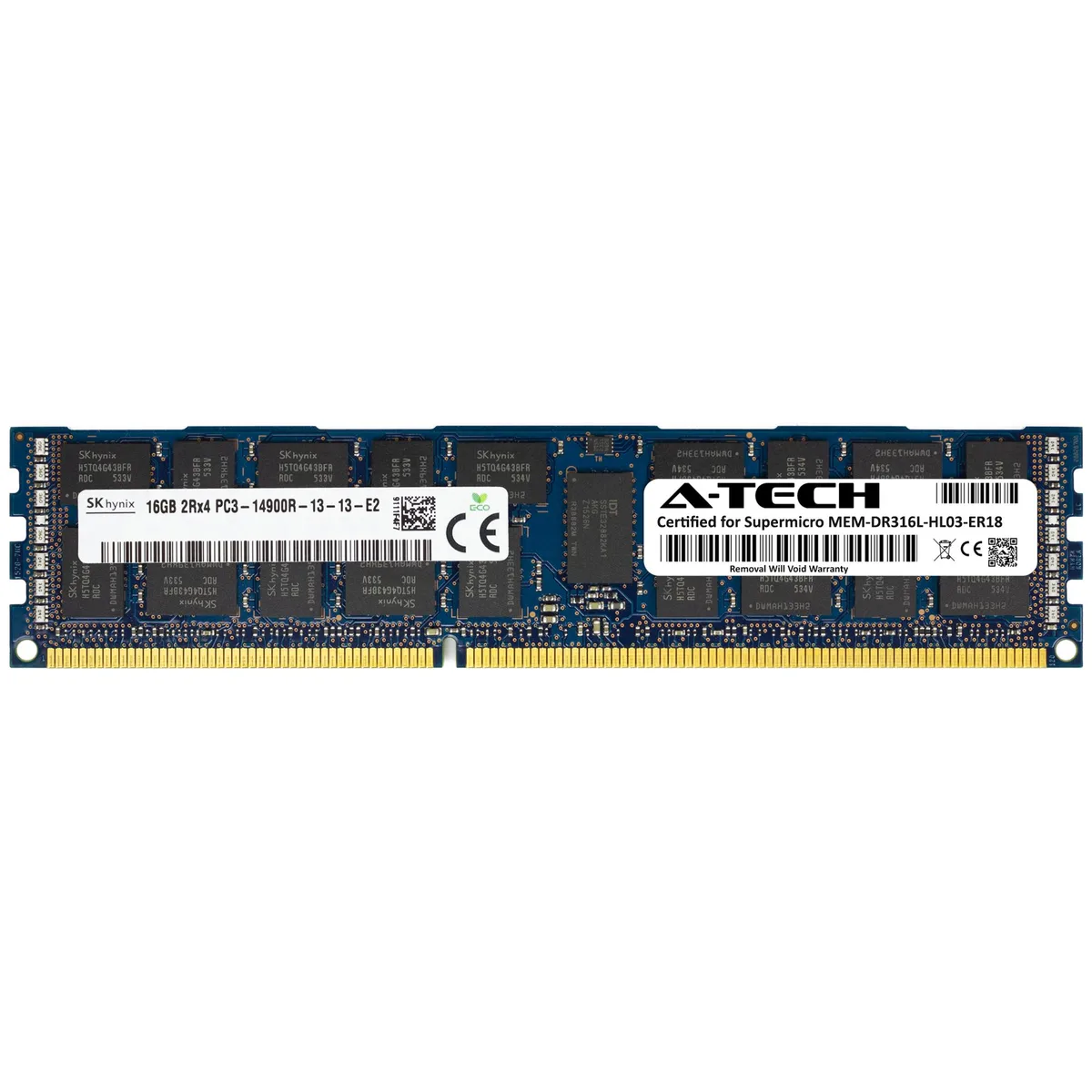 Green 240-pin DDR3 RDIMM with black chips and a white label