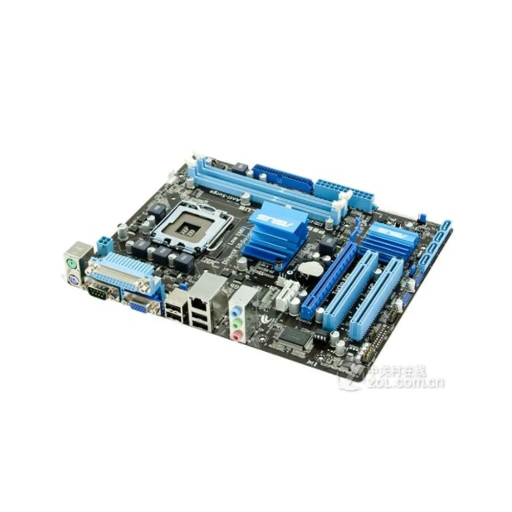 Green Micro ATX motherboard with silver LGA 775 socket and blue DDR3 slots