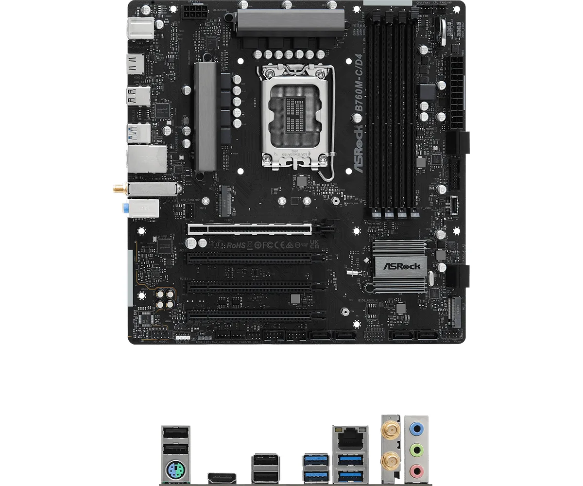 Green micro ATX motherboard with silver PCIe slots and black memory sockets