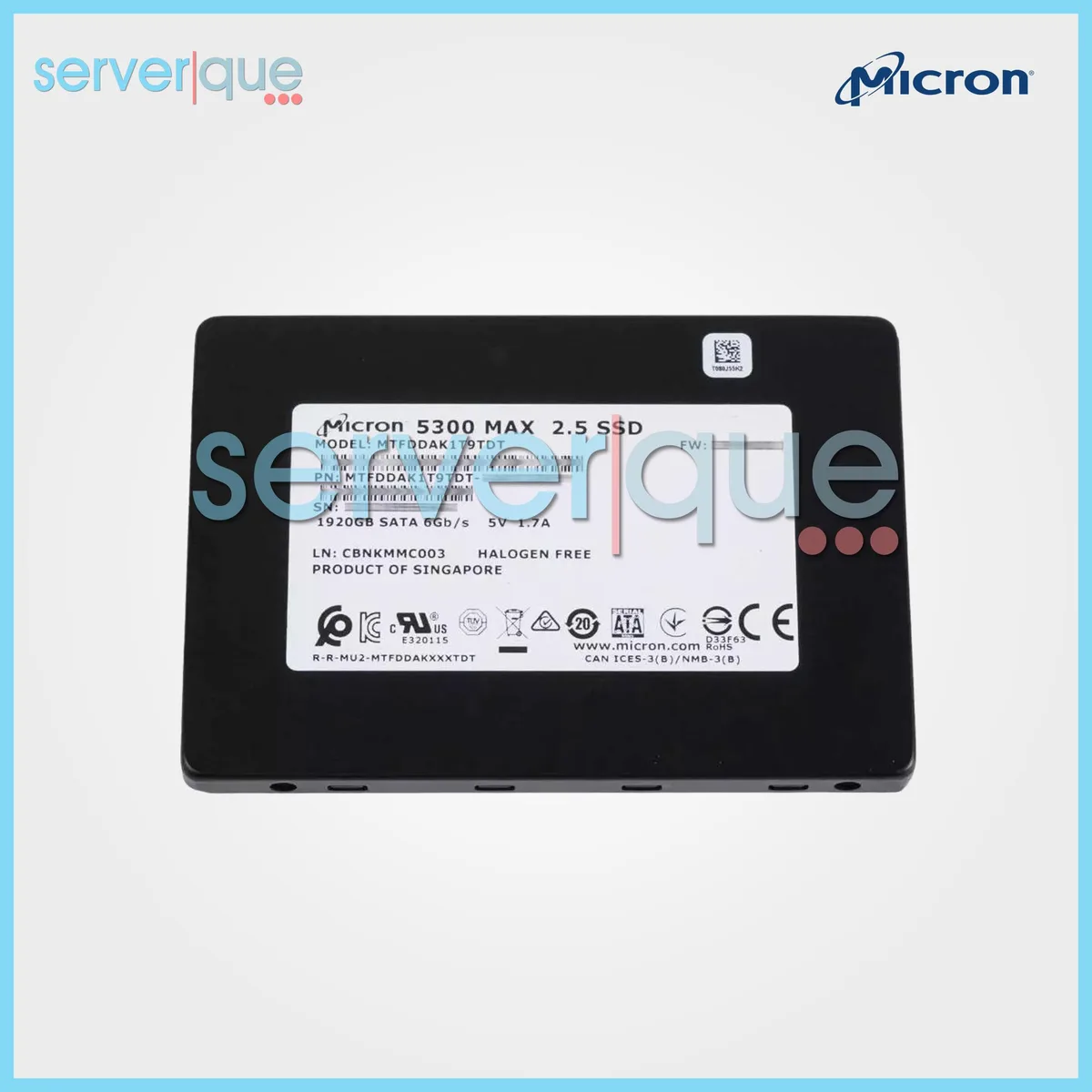 Rectangular 2.5 inch SATA SSD with silver metal casing and green circuit board visible