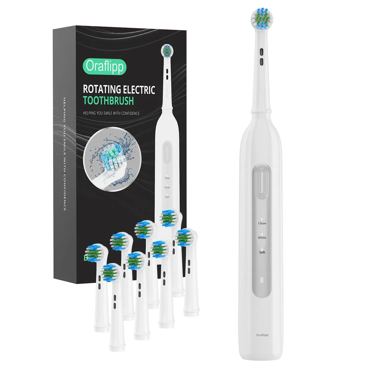  ORAFLIPP BX11 Electric Toothbrush White 8 Heads 600mAh 3 Modes 7500 RPM — produktfoto
