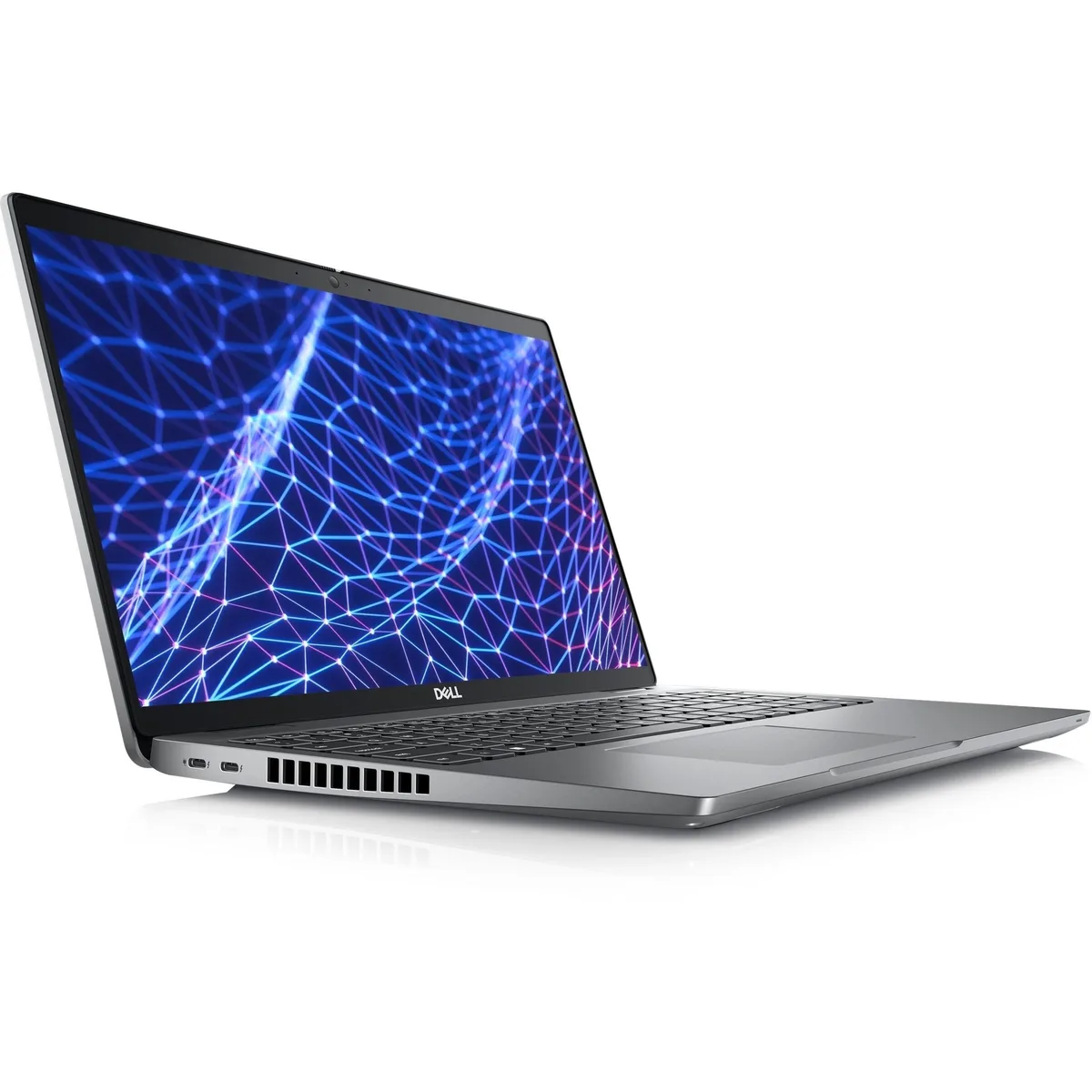 Silver-grey 15.6 inch touchscreen laptop closed on a plain background