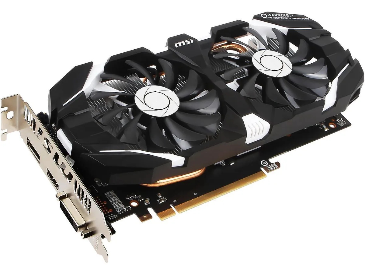 MSI GeForce GTX 1060 graphics card with dual-fan cooler and metal backplate