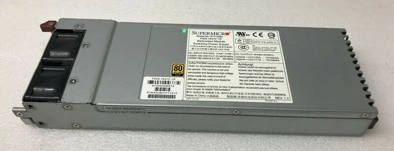 Silver 1U server power supply with dual fans and 24-pin connector