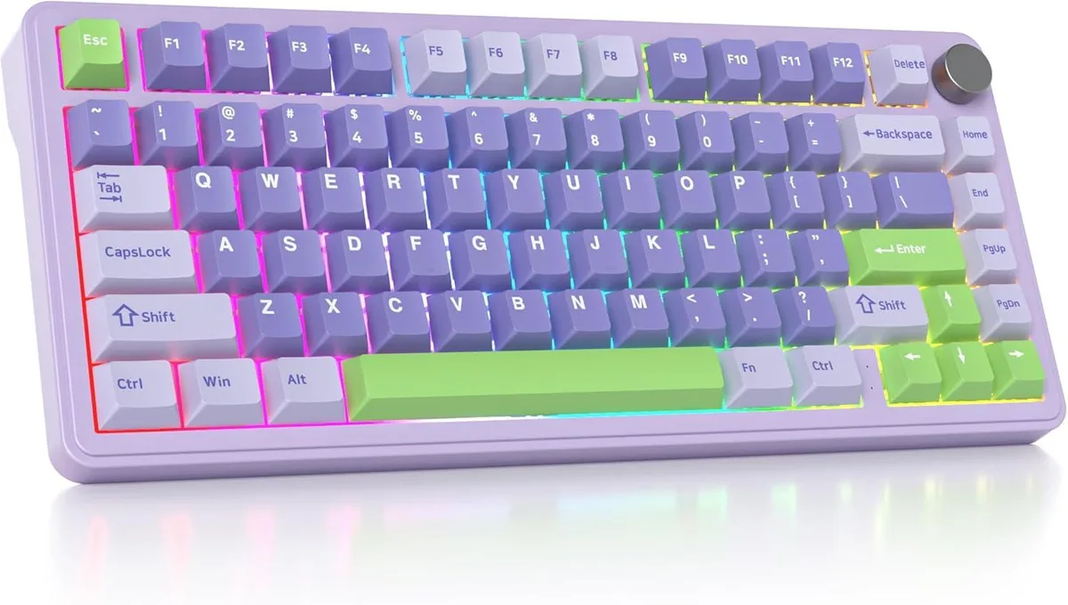 Lavender 75 percent wireless mechanical keyboard with gasket mount and knob