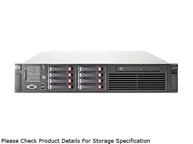 Silver 2U rack server front with eight drive bays and HP badge