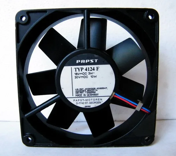 Black 120mm square cooling fan with two-wire connector