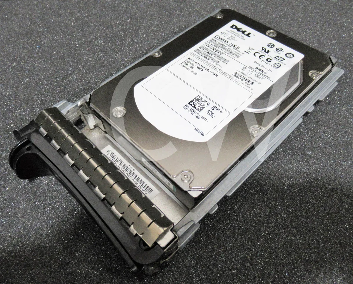 3.5 inch SAS hard drive in black caddy tray