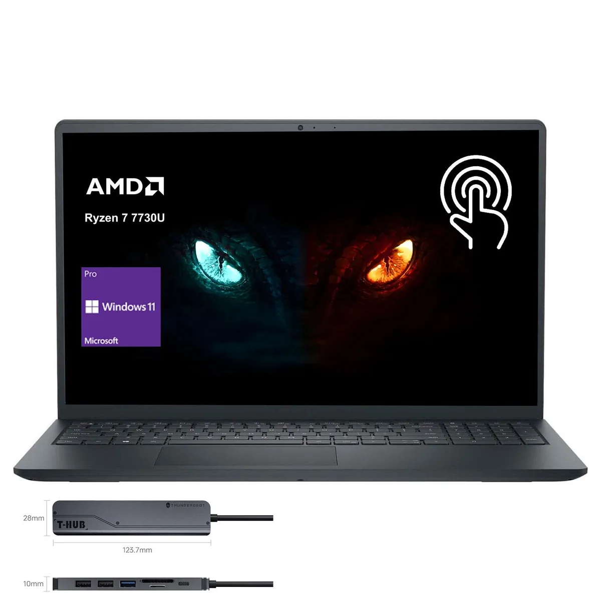 DELL DELL Inspiron 3535 laptop AMD Ryzen 7 7730U 32GB 1TB SSD Windows 11 Pro Black 7-in-1 USB-C Hub — product photo