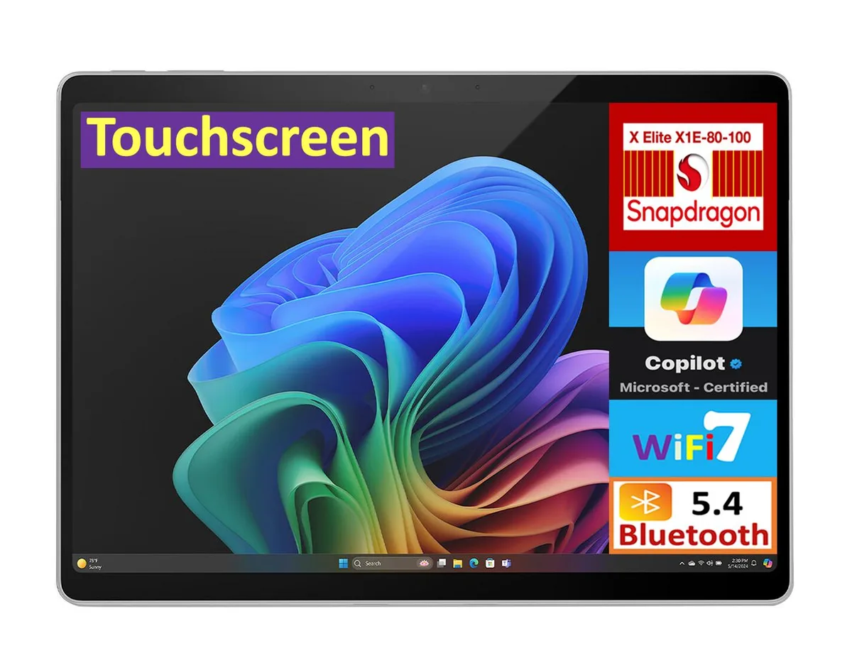 Silver 2-in-1 tablet with 13.0 inch OLED touchscreen and kickstand