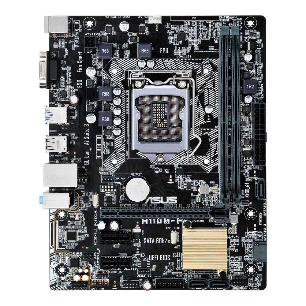 Green rectangular micro-ATX motherboard with black slots and silver heatsinks