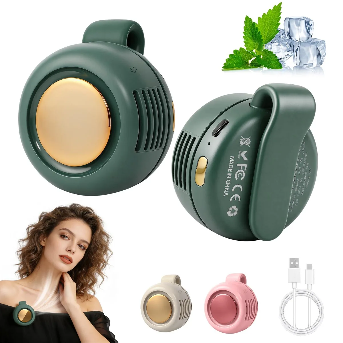 hepanio Clip-On Bladeless Fan Green 3 Speed 25dB 360° — foto do produto