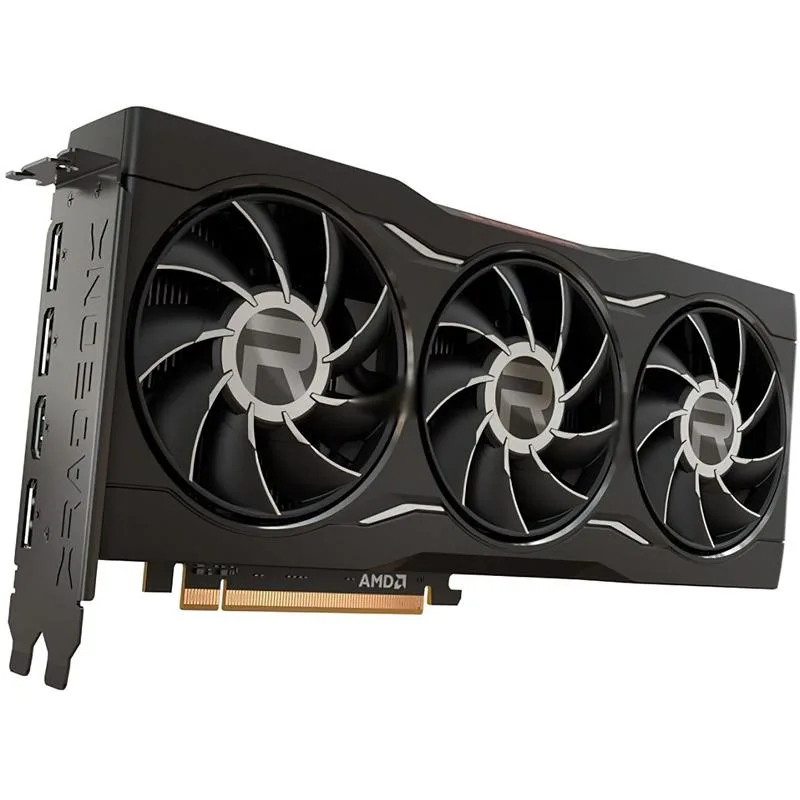 AMD Radeon RX 6750 XT reference graphics card, dark metal shroud, dual axial fans, silver backplate