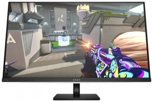 Silver 31.5 inch OLED monitor on height-adjustable pivot stand
