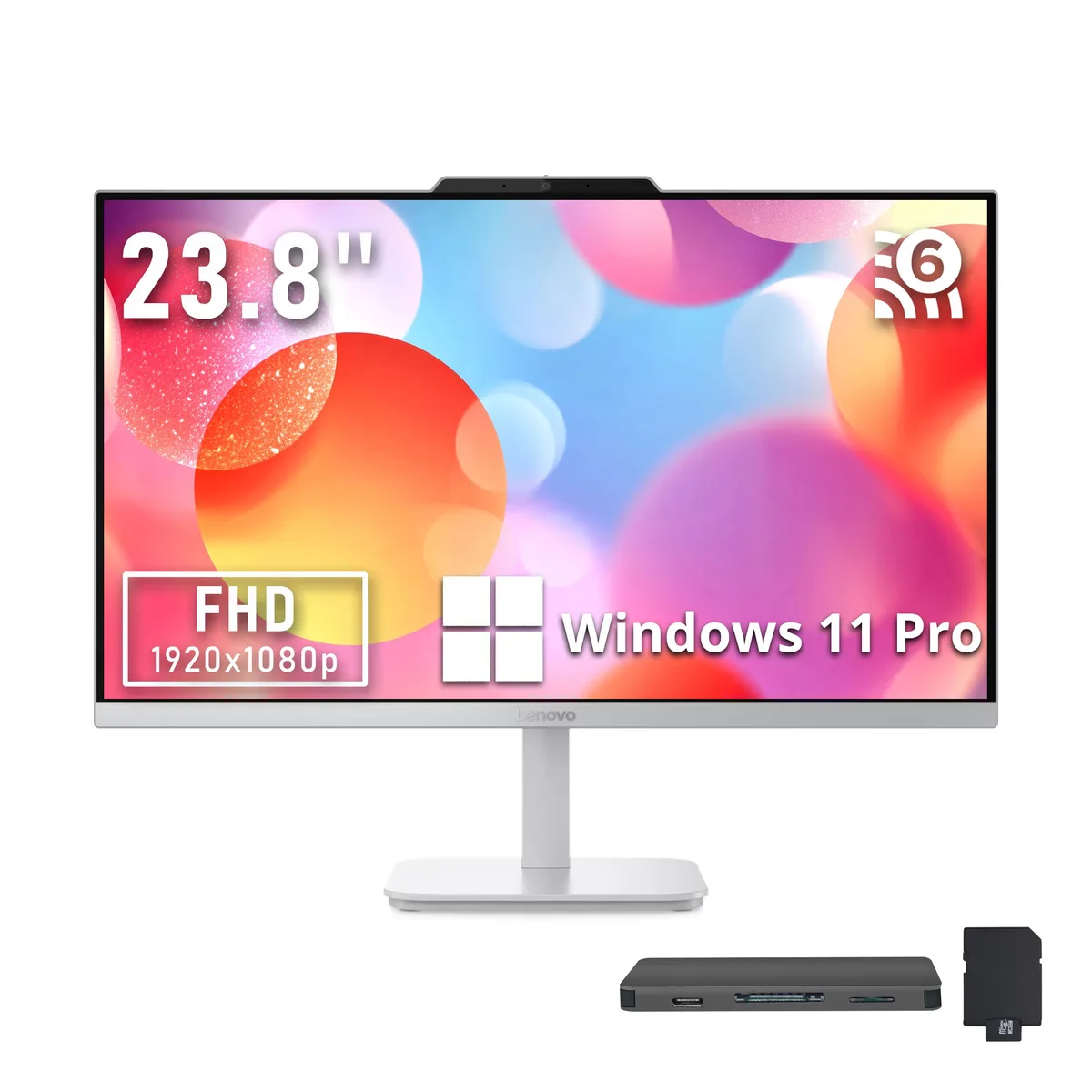 Lenovo Lenovo A100 All-in-One PC 23.8" FHD Intel N100 16GB DDR4 2TB SSD + 1TB Dock Windows 11 Pro White — 商品写真
