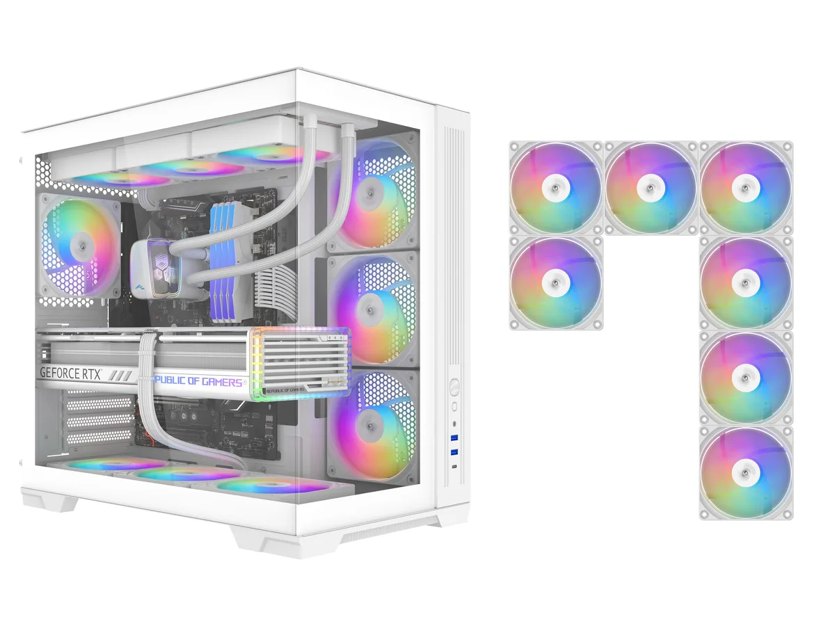 SAMA SAMA V52 PC Case White 7 ARGB Fans Hub Tempered Glass Mid Tower — photo du produit