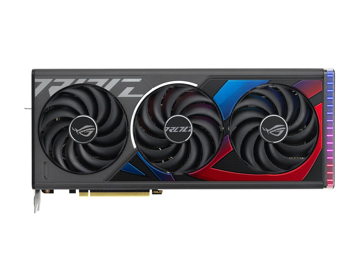 ASUS ROG Strix RTX 4070 Ti graphics card with triple axial fans, diecast shroud and vented backplate