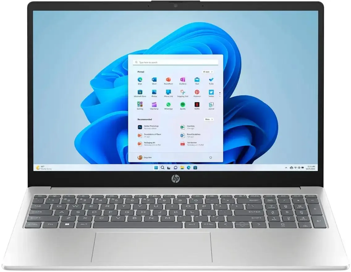Silver 15.6 inch HD touchscreen laptop with integrated webcam