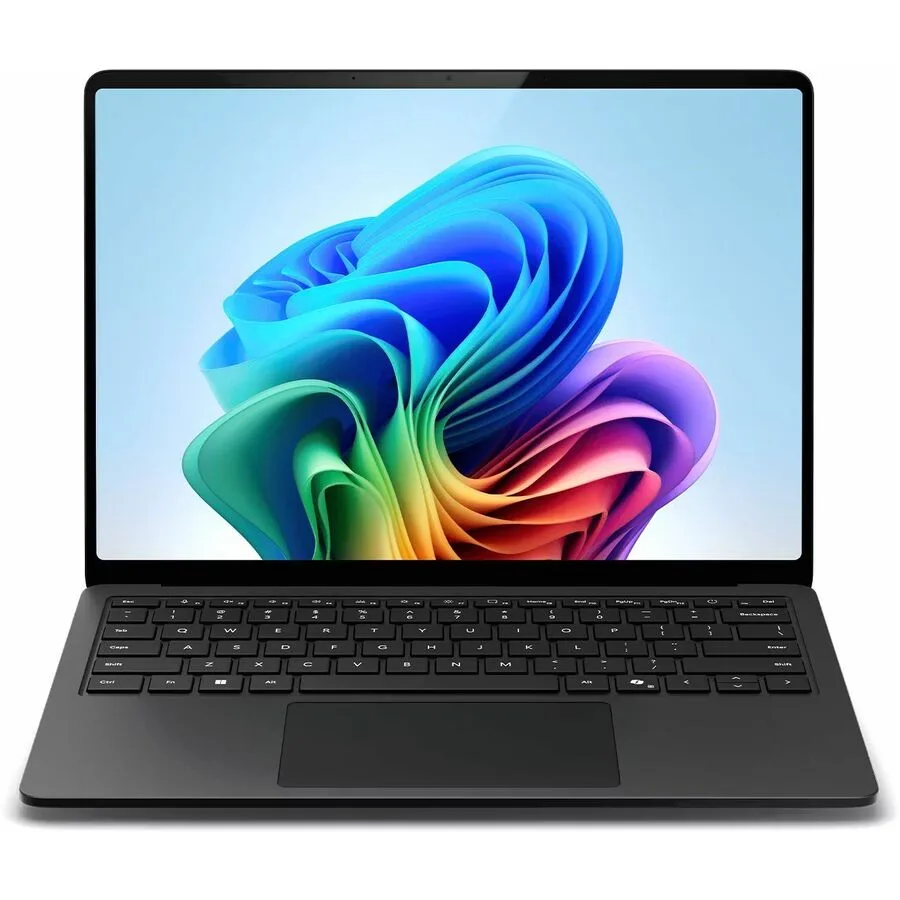 Black 13.8 inch touchscreen laptop with thin bezels and matte finish