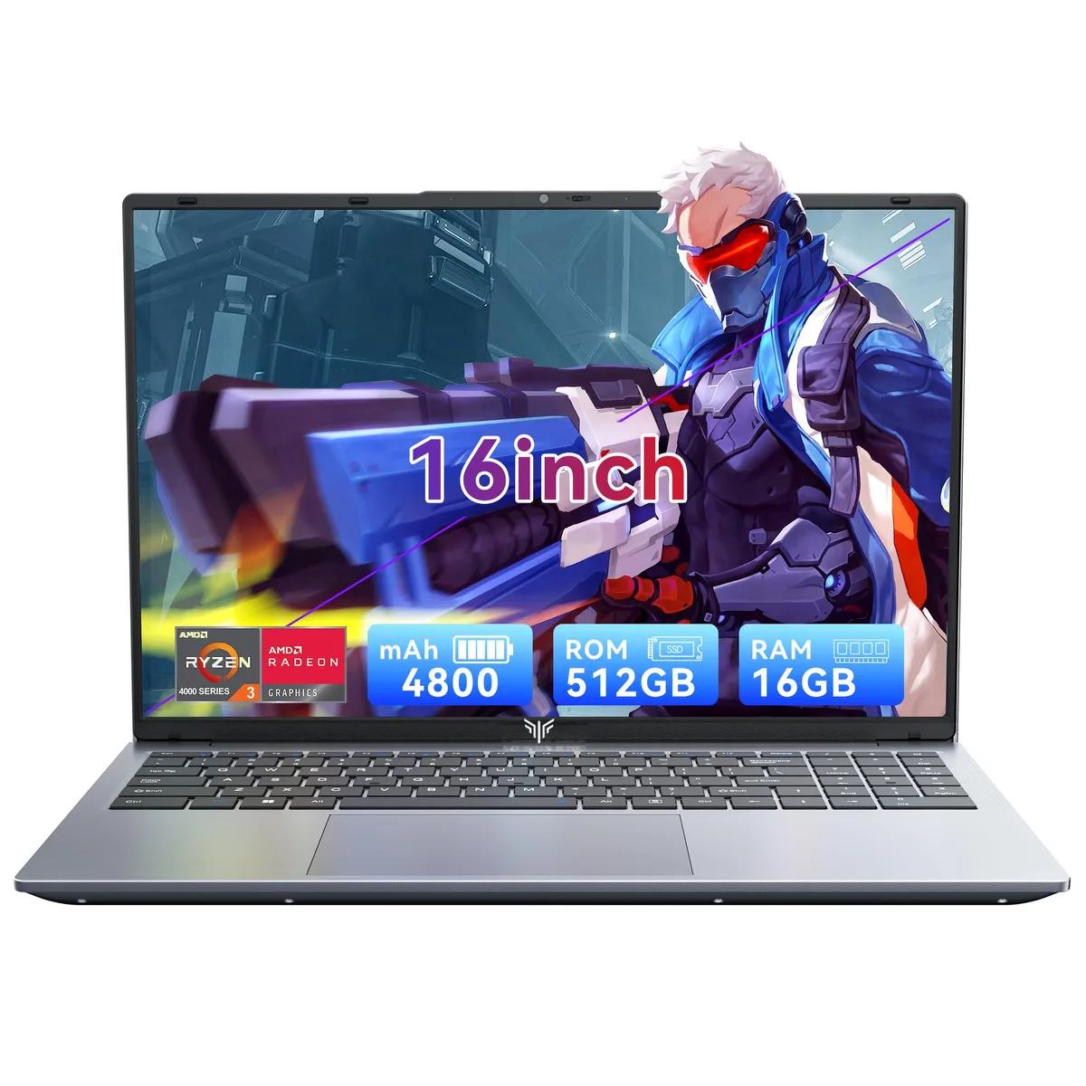 Graphite Gray 16.1 inch laptop, thin matte finish, 180 degree hinge open