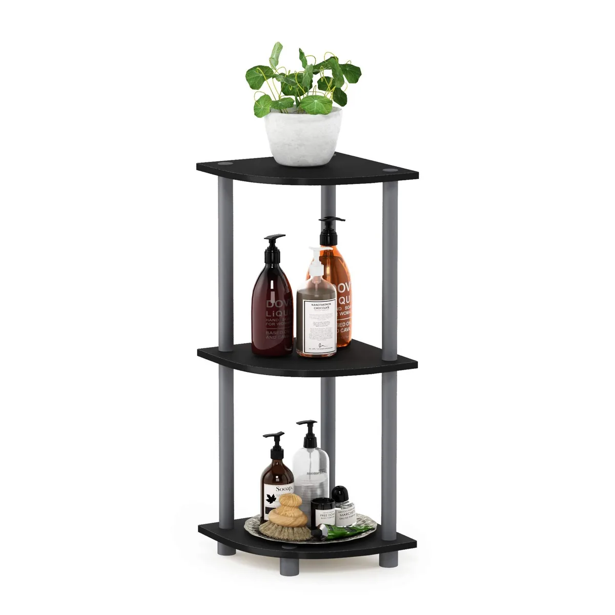  Furinno 12077BK/GY 3-Tier Corner Decorative Shelving 11.6x29.6 in — fotografia produktu