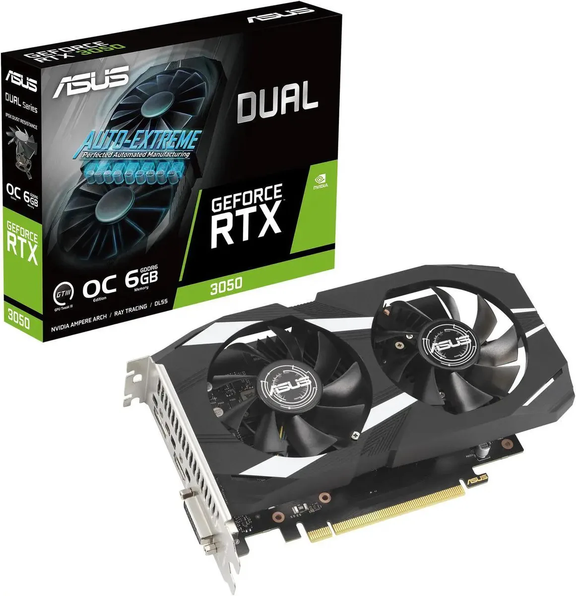 ASUS ASUS DUAL-RTX3050-O6G GeForce RTX 3050 6GB graphics card — product photo