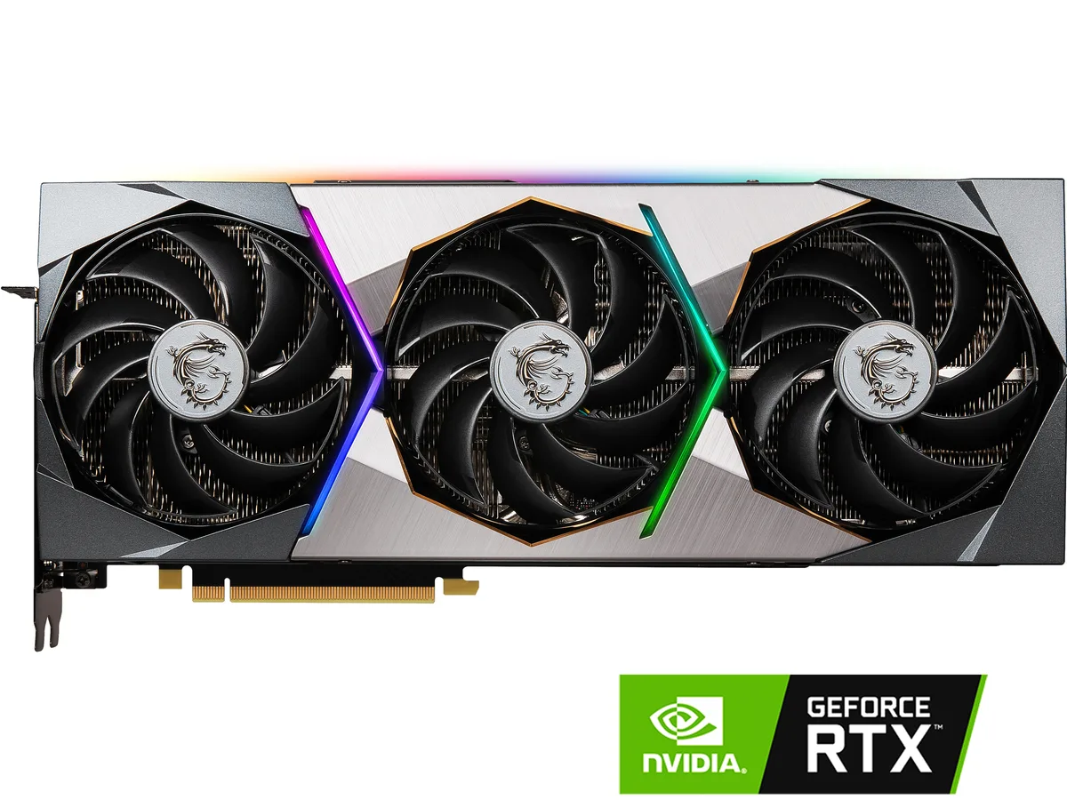 MSI RTX 3070 Suprim X triple-fan graphics card in brushed metal finish